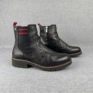Pikolinos‎ Boots Womens 6.5* Black Leather Chelsea Studded Vicar Water Repellent